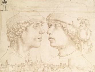 Ritratti di Due Giovani, un Nano e un Paesaggio Urbano, c.1514 (punta d