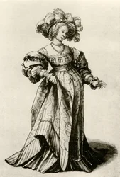 Giovane signora di Basilea con cappello piumato