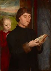 Uomo in preghiera con il suo figlio defunto - Dipinto di Hans Memling (1433/40-1494)