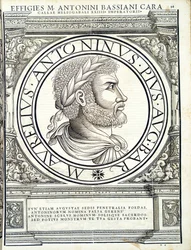 Eliogabalo, illustrazione da Imperatorum romanorum omnium orientalium et occidentalium verissimae imagines ex antiquis numismatis, xilografia di Rudolph Wyssenbach, stampata da Andreas Gesner, Zurigo