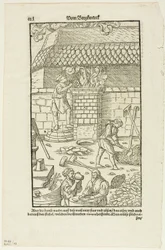 Pagina CCCL da Vom Bergwerck XII Bücher di Agricola, tavola 43 da Xilografie da libri del XVI secolo