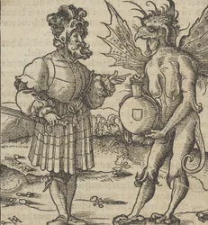 Il diavolo offre veleno a un cavaliere, da Hymmelwagen auff dem, wer wol lebt...