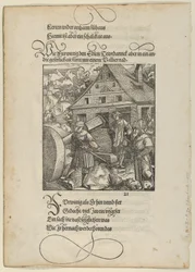Spinto da Fürwittig, Theuerdanck cerca di manipolare una pietra per lucidare, da Theuerdanck, 1517