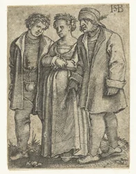 Coppia di sposi e padre della sposa