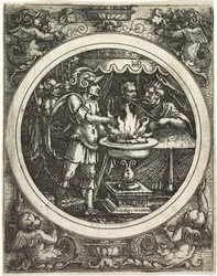 Muzio Scevola che tiene la mano nel fuoco