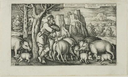 Il figliol prodigo con i porci, tavola tre da La storia del figliol prodigo