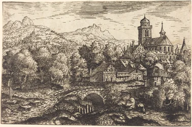 Paesaggio montuoso con un villaggio, 1553