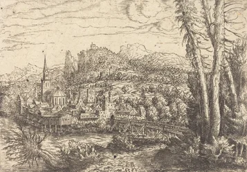 Veduta di una città vicino a un fiume, 1553