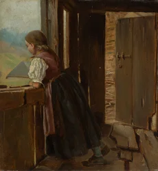Ragazza sul pergolato di una fattoria