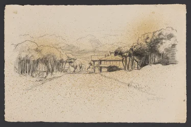 Paesaggio con una casa tra gli alberi