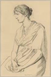 Studio di una donna seduta in abito in stile antico