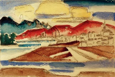 Paesaggio con montagne rosse