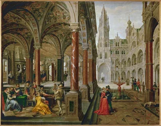 Architettura di palazzo con musicisti