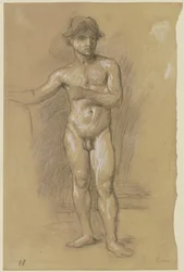 Nudo di un giovane uomo in piedi