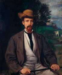 Autoritratto con cappello giallo. Dipinto di Hans von Marées, 1874