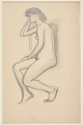 Modello femminile seduto, visto di lato