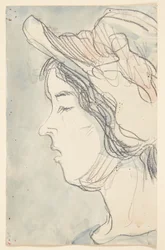 Giovane ragazza con cappello, profilo a sinistra