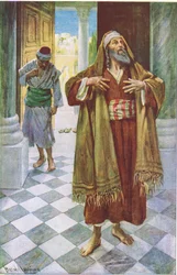 Il fariseo e il pubblicano, illustrazione da Harold Copping Pictures: The Crown Series, ca. anni 1920