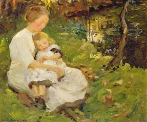 Madre e Bambino in un Paesaggio Boschivo