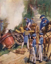 Una carrozza a vapore che è uscita di strada e si è ribaltata