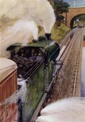 Locomotiva a vapore sulla Great Northern Railway che prende acqua