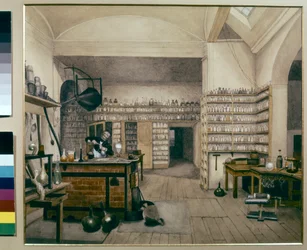 Michael Faraday al lavoro nel suo laboratorio del Royal Institute