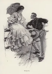 Un contadino si ferma nel suo lavoro per flirtare con una giovane donna