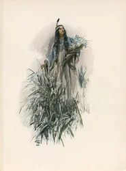 La canzone di Hiawatha di Longfellow (litografia a colori)