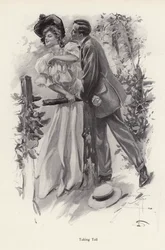 Uomo che cerca di rubare un bacio a una giovane donna