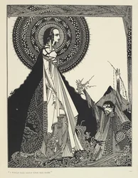 «Pronuncerei ad alta voce il suo nome». Illustrazione di Ligeia, un racconto. «Ligeia» è un racconto di Edgar Allan Poe. La storia segue un narratore senza nome e sua moglie Ligeia, una donna bella e intelligente dai capelli corvini. Si ammala, compone