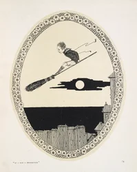 Se avessi una scopa. Illustrazione per una poesia di Patrick R. Chalmers. Un ragazzo su una scopa
