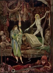 "Mi sembra, un milione di sciocchi in coro / stanno delirando e non si stancheranno mai", illustrazione da Faust di Goethe, tradotto da John Anster