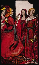 Regine il cui dito un tempo muoveva gli uomini, illustrazione di Harry Clarke da „Queens“ di J. M. Synge