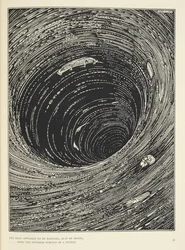 "La barca sembrava essere sospesa, ... sulla superficie interna di un imbuto vasto in circonferenza." Illustrazione per la storia 