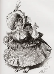 Miss Mowcher. Illustrazione di Harry Furniss per il romanzo di Charles Dickens David Copperfield, dalla The Testimonial Edition, pubblicata nel 1910.
