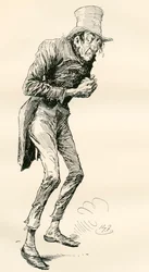 Newman Noggs. Illustrazione di Harry Furniss per il romanzo di Charles Dickens Nicholas Nickleby, dalla The Testimonial Edition, pubblicata nel 1910.