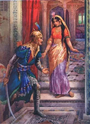 Vedendo Rama, si precipitò in avanti. Dalle Avventure di Rama e Sita, illustrazione da "Storie per bambini di leggende indiane", anni 