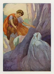 Piangendo di gioia, Orfeo cercò di prenderlo tra le braccia (litografia a colori)