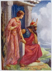 Odino e Frigga" da "Asgard e il suo re" illustrato per "Storie per bambini delle leggende del Nord" pubblicato da Raphael Tuck