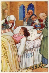 La principessa Aldegonda e i suoi medici (litografia a colori)
