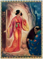 La Dea Sole si vede allo specchio (litografia a colori)