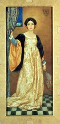 Donna con ventaglio di piume di pavone
