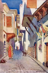 Una strada di Damasco, Siria, 1910 circa, da A Book of Modern Palestine di Richard Penlake, pubblicato nel 1910 circa.