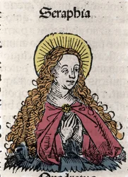 Ritratto di Santa Serafia, martire cristiana del II secolo. Da Chronicles of Nuremberg di Hartmann Schedel