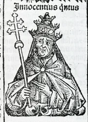 Ritratto di Papa Innocenzo IV (1195 - 1254) in Liber chronicarum di Hartmann Schedel Norimberga 1497
