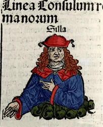 Rappresentazione del politico romano Lucio Cornelio Silla (138-68 a.C.) Xilografia delle "Cronache di Norimberga" di Hartmann Schedel