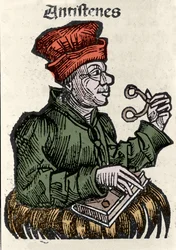 Il filosofo greco Antistene (444-365 a.C.). Xilografia delle "Cronache di Norimberga" di Hartmann Schedel