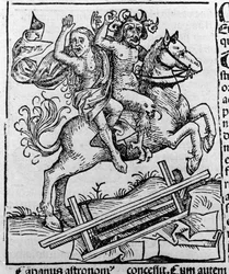 Il Re, la Strega e il Rospo di Berkeley di Guglielmo di Malmesbury. Rappresentazione della Strega di Berkeley esumata dalla bara dai demoni. Incisione da Hartmann Schedel, Liber chronicarum, Norimberga 1493