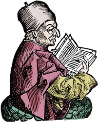 Lo storico e teologo Beda il Venerabile (673-735) (Beda Venerabilis). Xilografia delle 