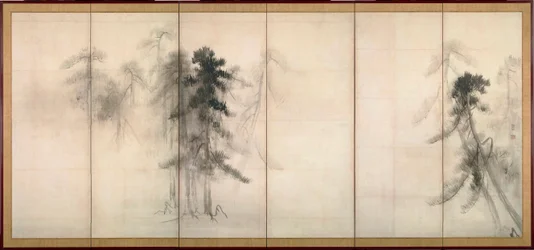 «Pini». Inchiostro su carta di Hasegawa Tōhaku (1539-1610), XVI secolo, dimensioni 156 x 356 cm, Giappone, Museo nazionale di Tokyo